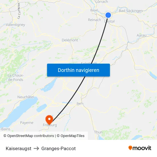 Kaiseraugst to Granges-Paccot map