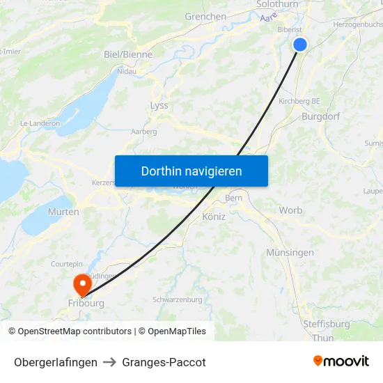 Obergerlafingen to Granges-Paccot map