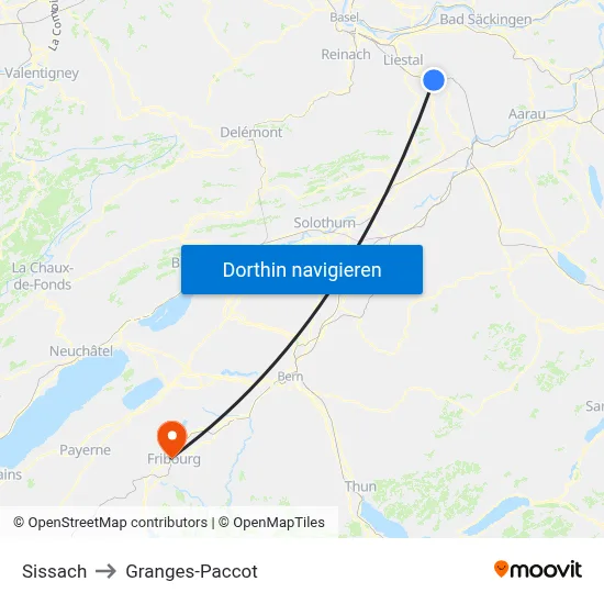 Sissach to Granges-Paccot map