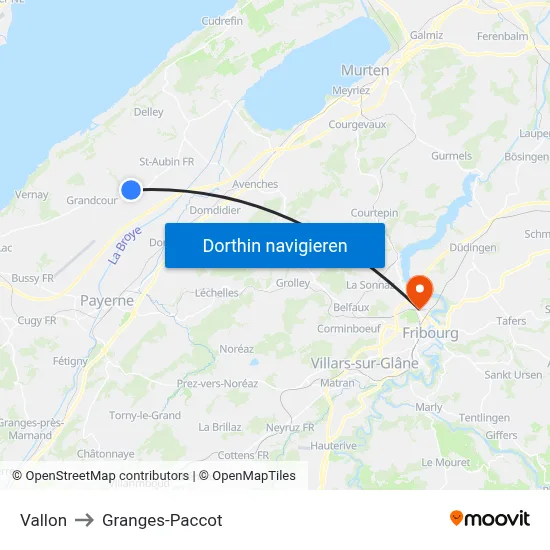 Vallon to Granges-Paccot map