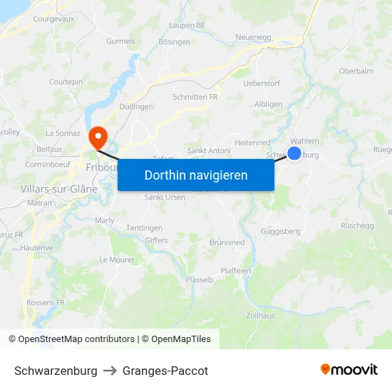 Schwarzenburg to Granges-Paccot map