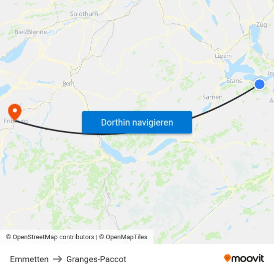 Emmetten to Granges-Paccot map