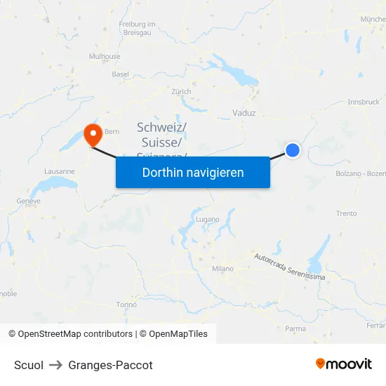 Scuol to Granges-Paccot map