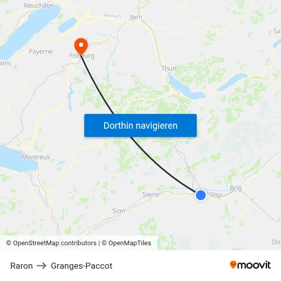 Raron to Granges-Paccot map