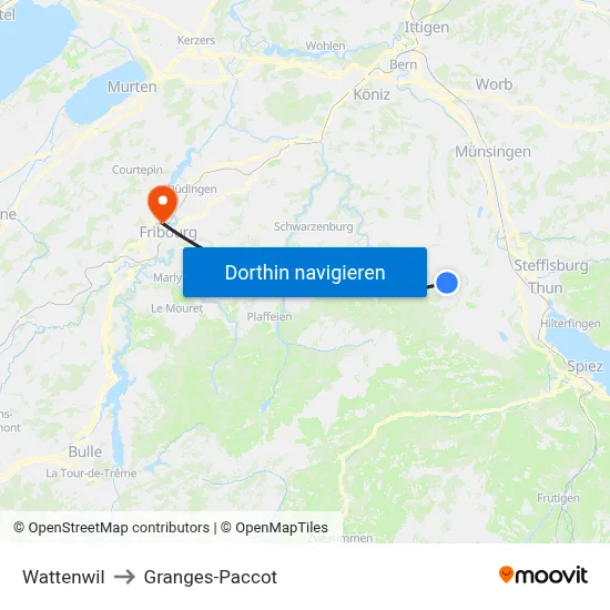 Wattenwil to Granges-Paccot map