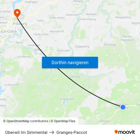 Oberwil Im Simmental to Granges-Paccot map