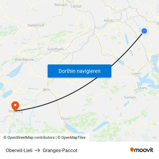 Oberwil-Lieli to Granges-Paccot map