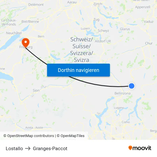 Lostallo to Granges-Paccot map
