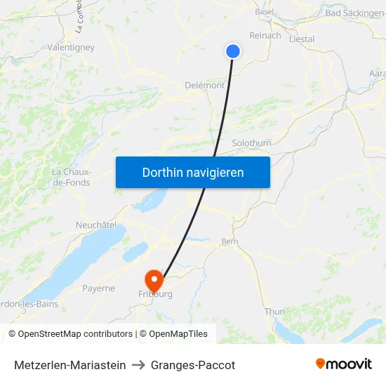 Metzerlen-Mariastein to Granges-Paccot map