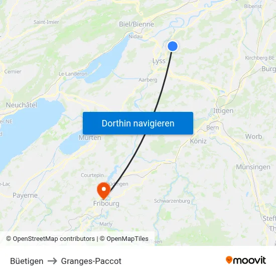 Büetigen to Granges-Paccot map