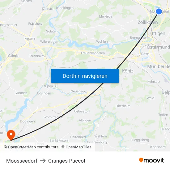 Moosseedorf to Granges-Paccot map