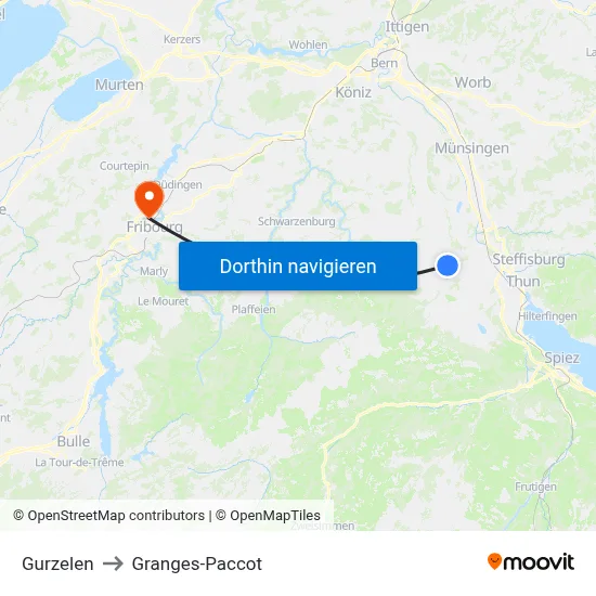 Gurzelen to Granges-Paccot map