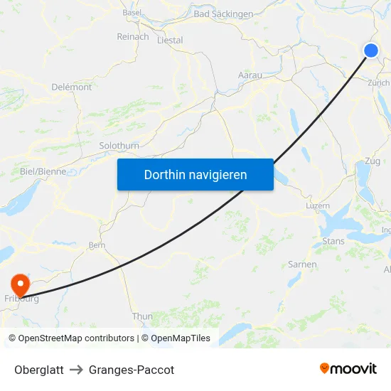 Oberglatt to Granges-Paccot map