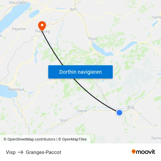 Visp to Granges-Paccot map