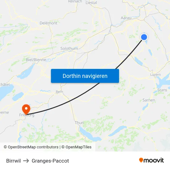 Birrwil to Granges-Paccot map