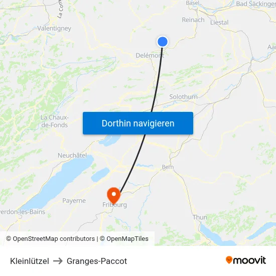 Kleinlützel to Granges-Paccot map