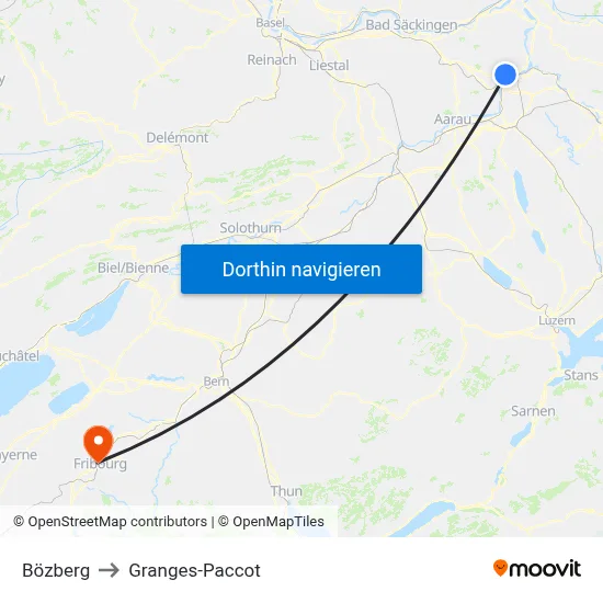 Bözberg to Granges-Paccot map