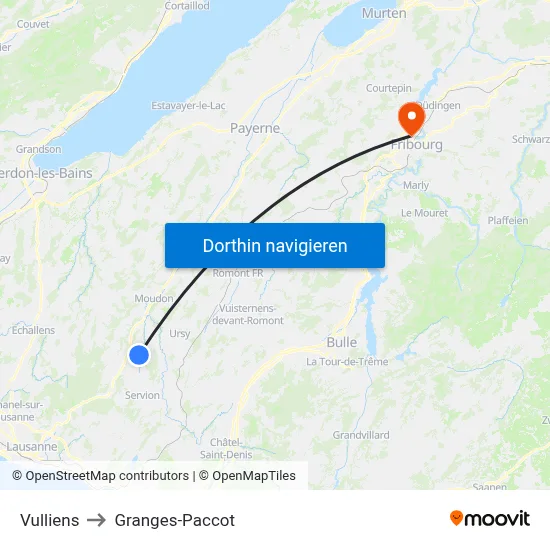 Vulliens to Granges-Paccot map
