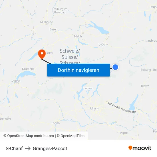S-Chanf to Granges-Paccot map