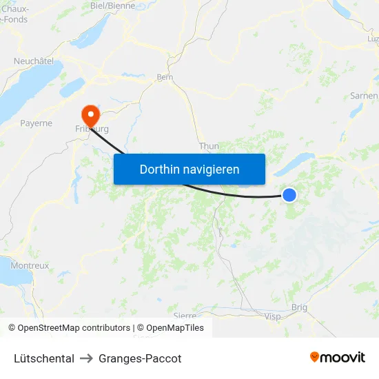 Lütschental to Granges-Paccot map