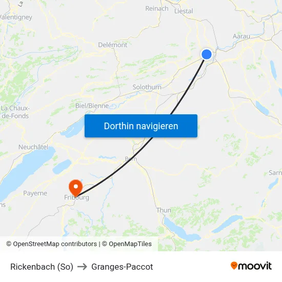 Rickenbach (So) to Granges-Paccot map