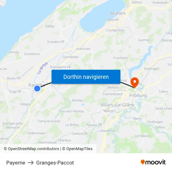 Payerne to Granges-Paccot map