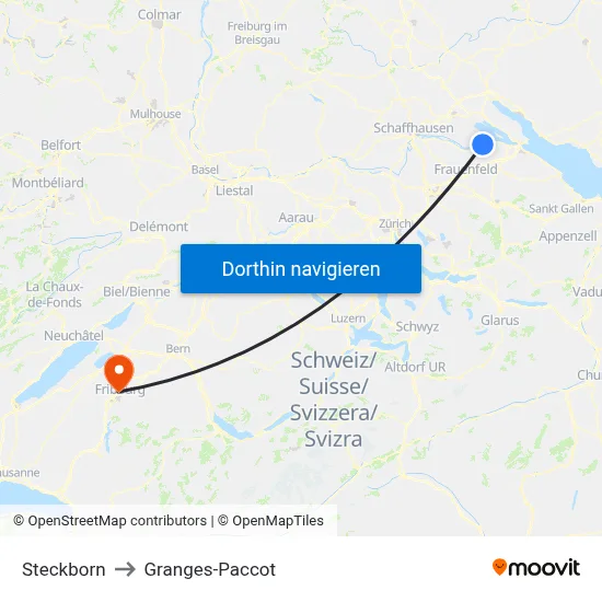 Steckborn to Granges-Paccot map
