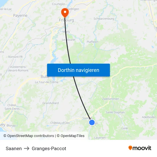 Saanen to Granges-Paccot map