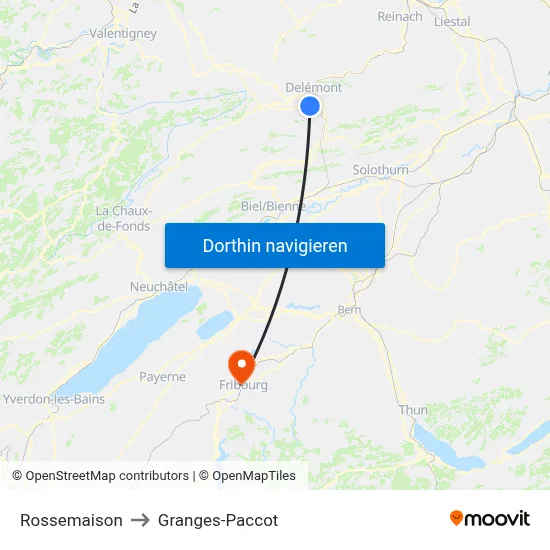Rossemaison to Granges-Paccot map