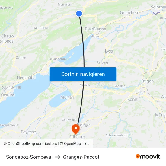 Sonceboz-Sombeval to Granges-Paccot map