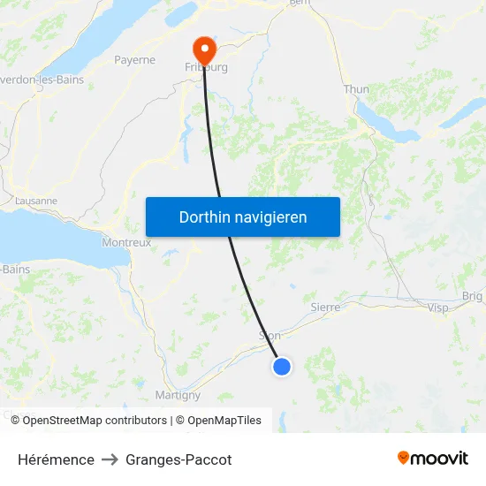 Hérémence to Granges-Paccot map