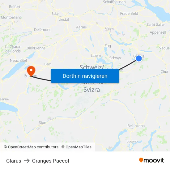 Glarus to Granges-Paccot map