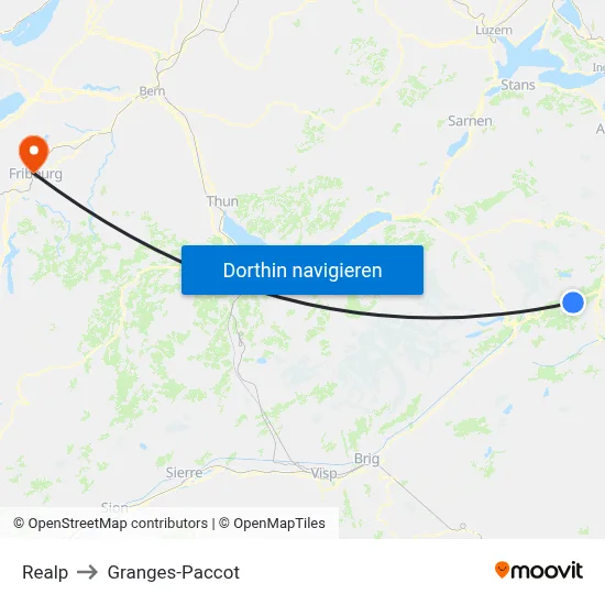 Realp to Granges-Paccot map