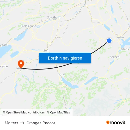 Malters to Granges-Paccot map