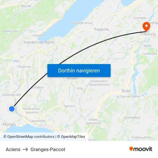 Aclens to Granges-Paccot map