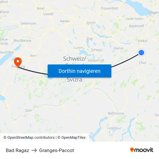 Bad Ragaz to Granges-Paccot map