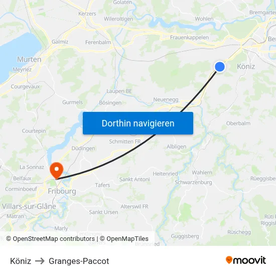 Köniz to Granges-Paccot map