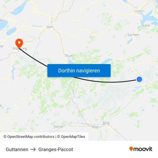 Guttannen to Granges-Paccot map