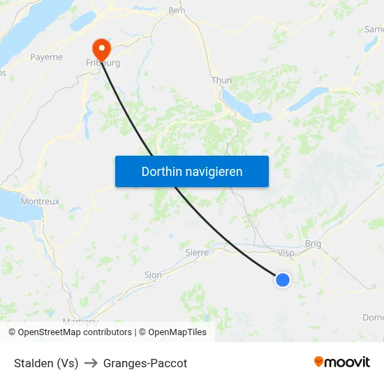 Stalden (Vs) to Granges-Paccot map