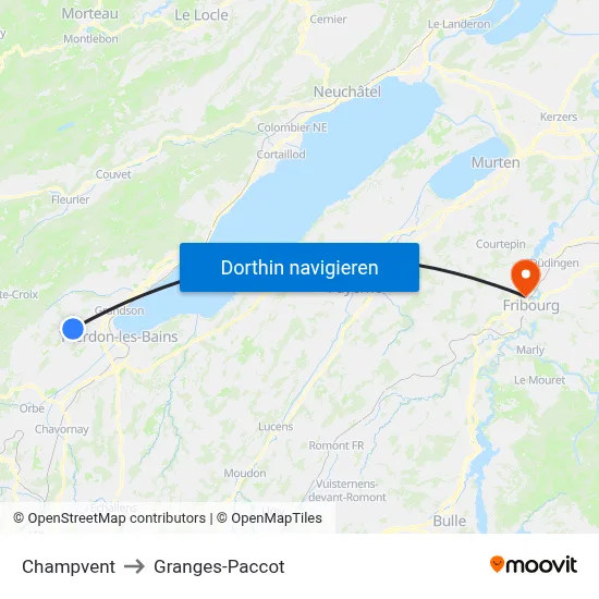 Champvent to Granges-Paccot map