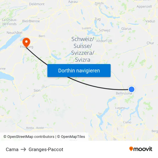 Cama to Granges-Paccot map