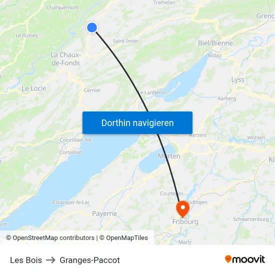 Les Bois to Granges-Paccot map