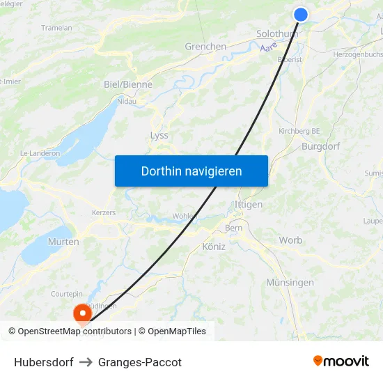 Hubersdorf to Granges-Paccot map