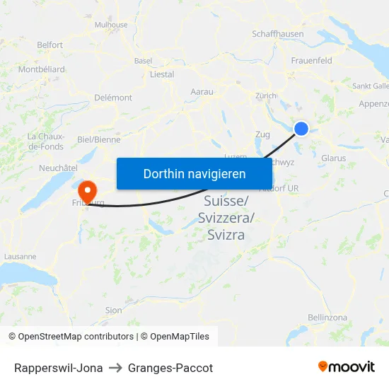 Rapperswil-Jona to Granges-Paccot map
