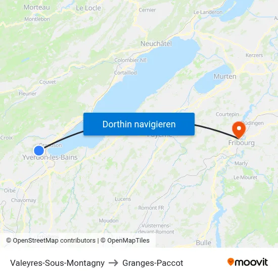 Valeyres-Sous-Montagny to Granges-Paccot map