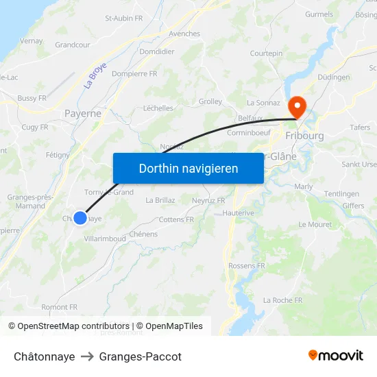 Châtonnaye to Granges-Paccot map