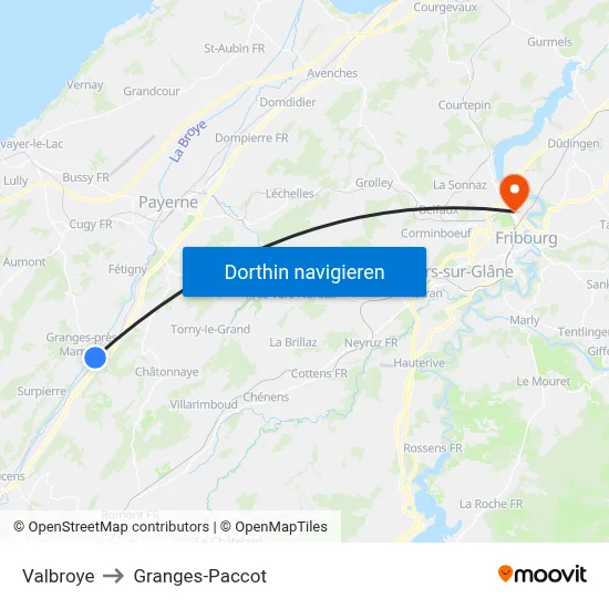 Valbroye to Granges-Paccot map