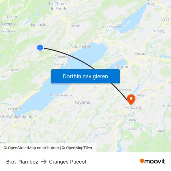 Brot-Plamboz to Granges-Paccot map