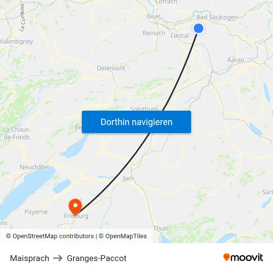 Maisprach to Granges-Paccot map