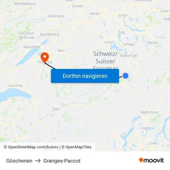 Göschenen to Granges-Paccot map